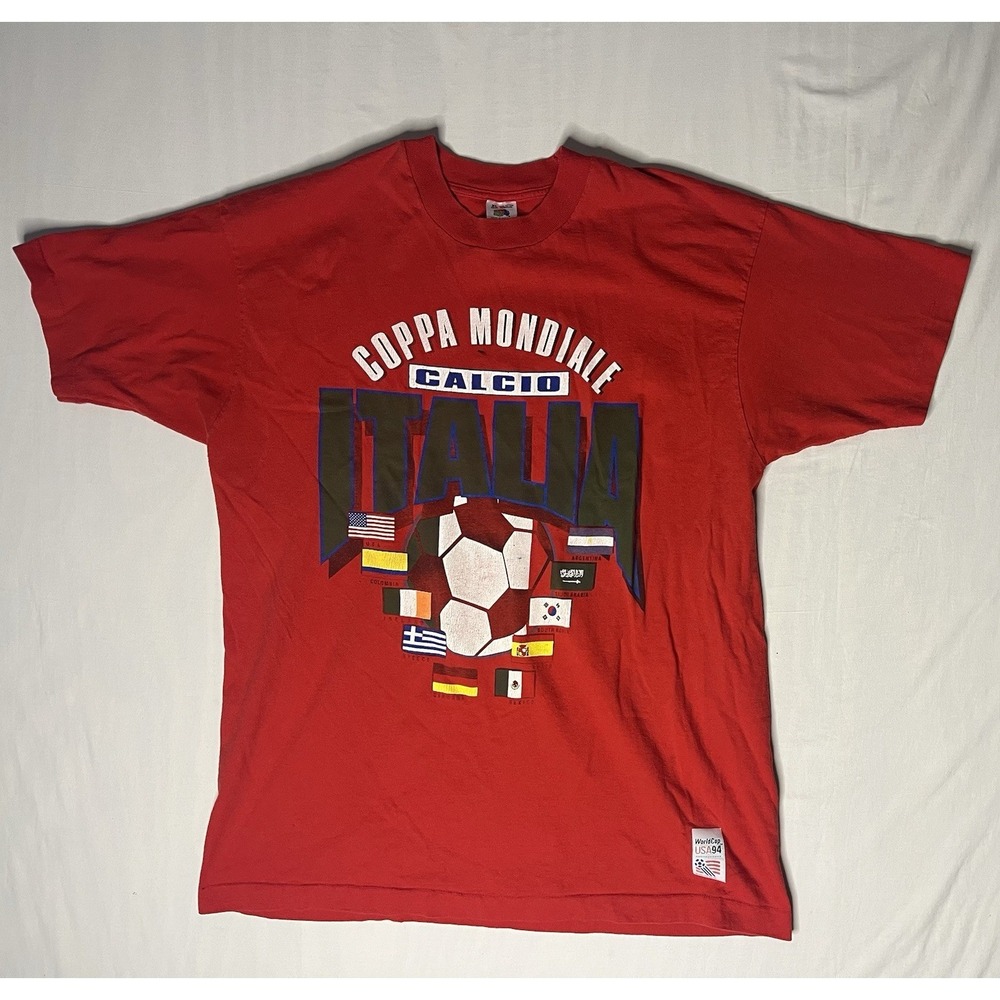 Vintage 1994 Coppa Mondiale Calcio Italia World Cup T Shirt Men's XL Red Italy